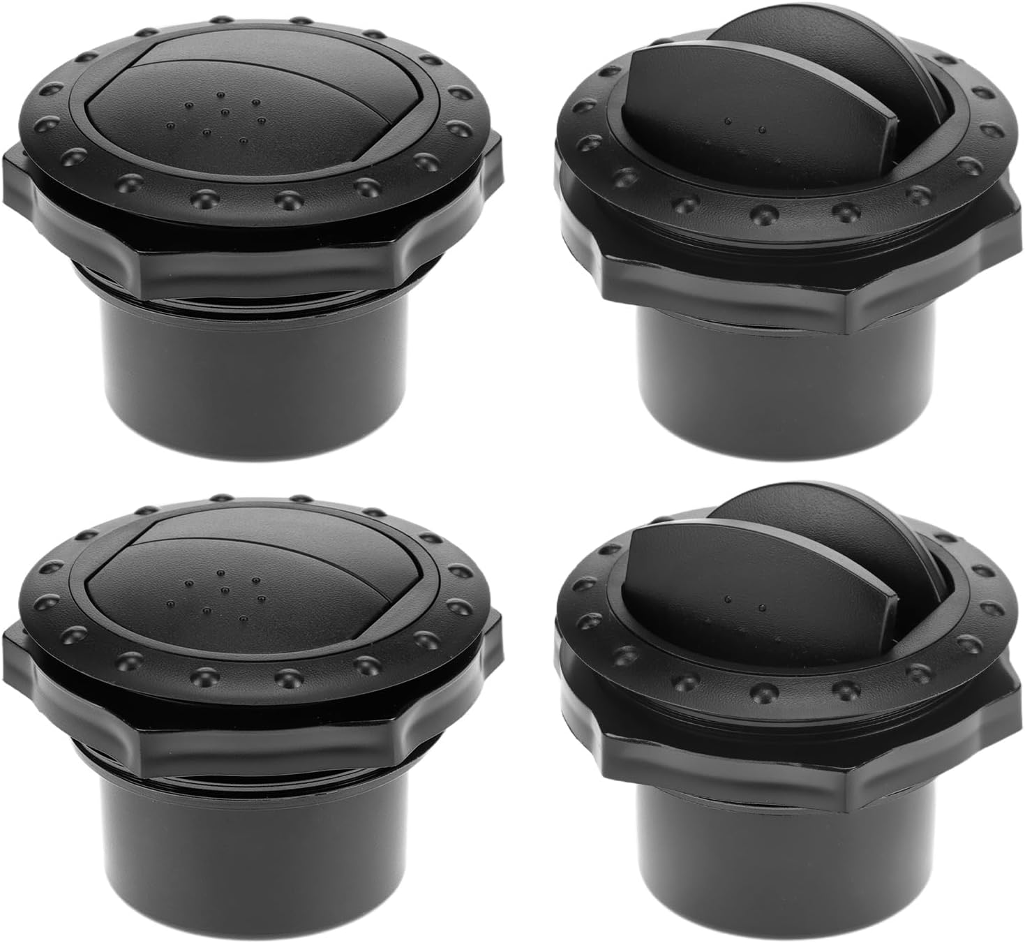 QWORK Round Louvered Dashboard Air Vent AC Deflector Outlet Side Roof Vent, 4 Pack Universal Flush Mount Exhaust Grille for Car RV Boat Yacht Bus Roof or Wall ABS Low Noise
