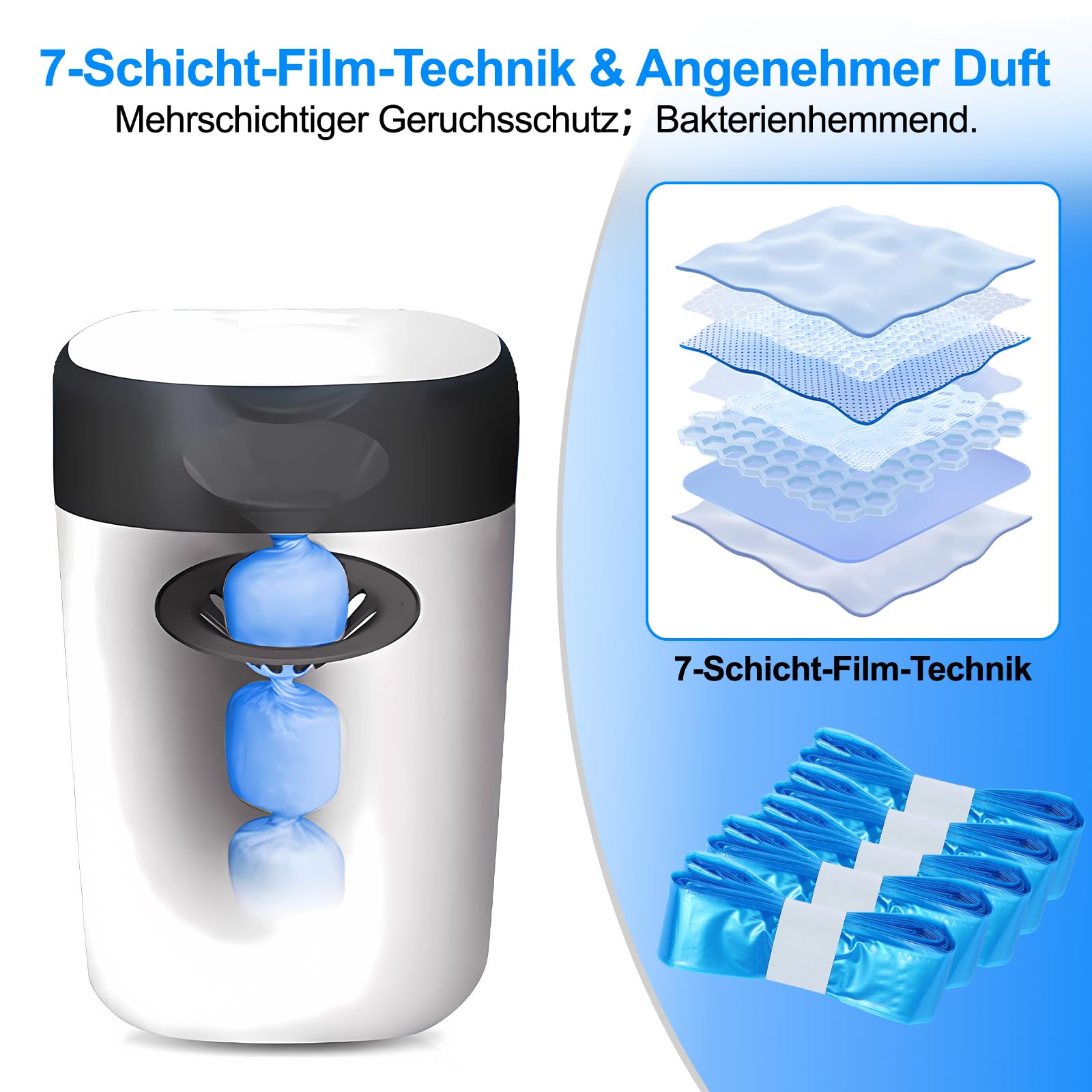 Windeleimer Nachfüllfolie & Nachfüllkassetten 30 Stück, Universal für Windeleimer & Katzenstreu-Entsorgungsbehälter