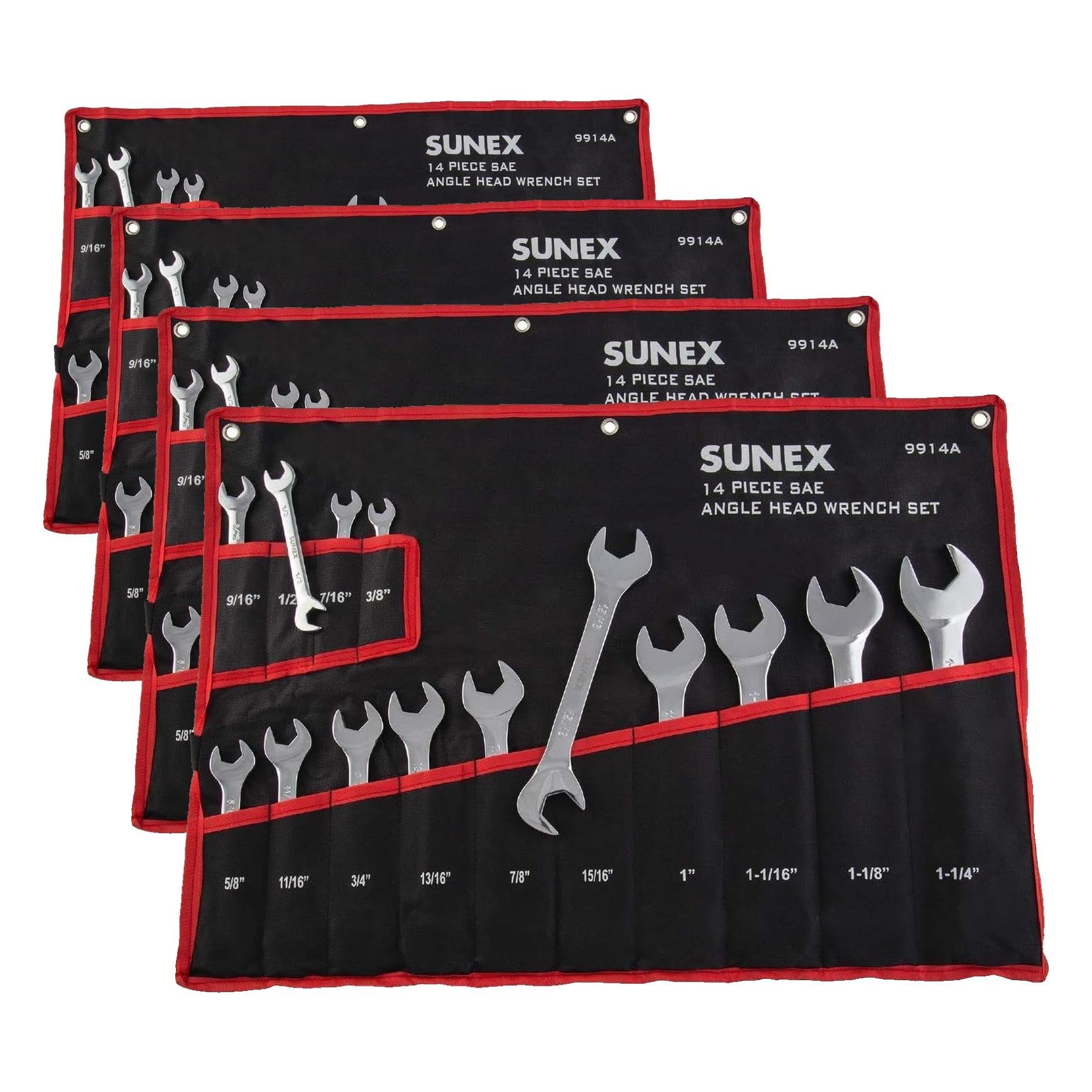 Sunex 9914A 14 Piece Angle Head SAE Wrench Set (FULL POLISH) CRV (Pack of 4)
