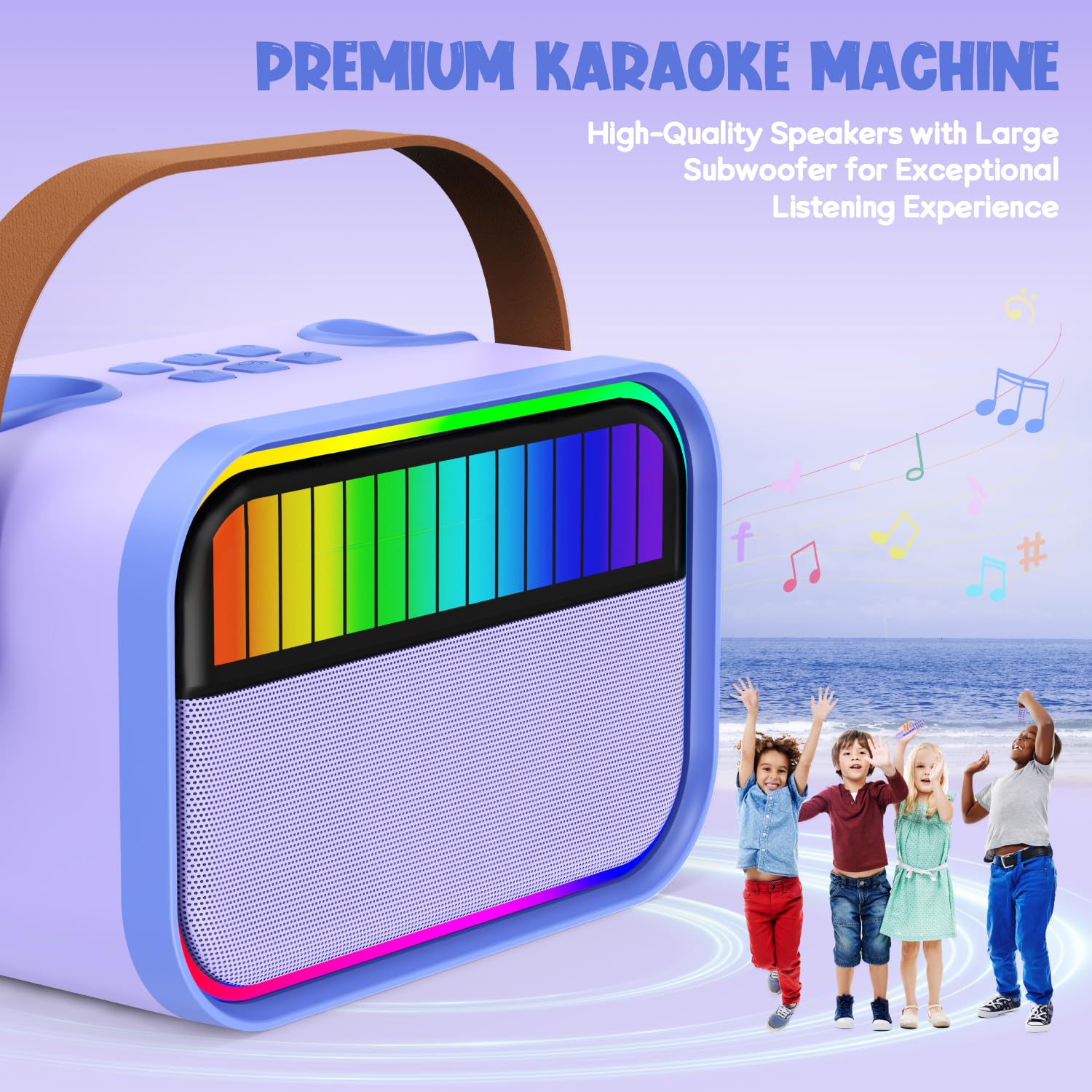 Machine de karaoké pour Enfants et Adultes, Jouets pour Enfants de 3 à 12 Ans, Cadeaux d'anniversaire pour Filles, Enceinte Bluetooth Portable avec 2 Microphones, Cadeau pour Filles (Violet)