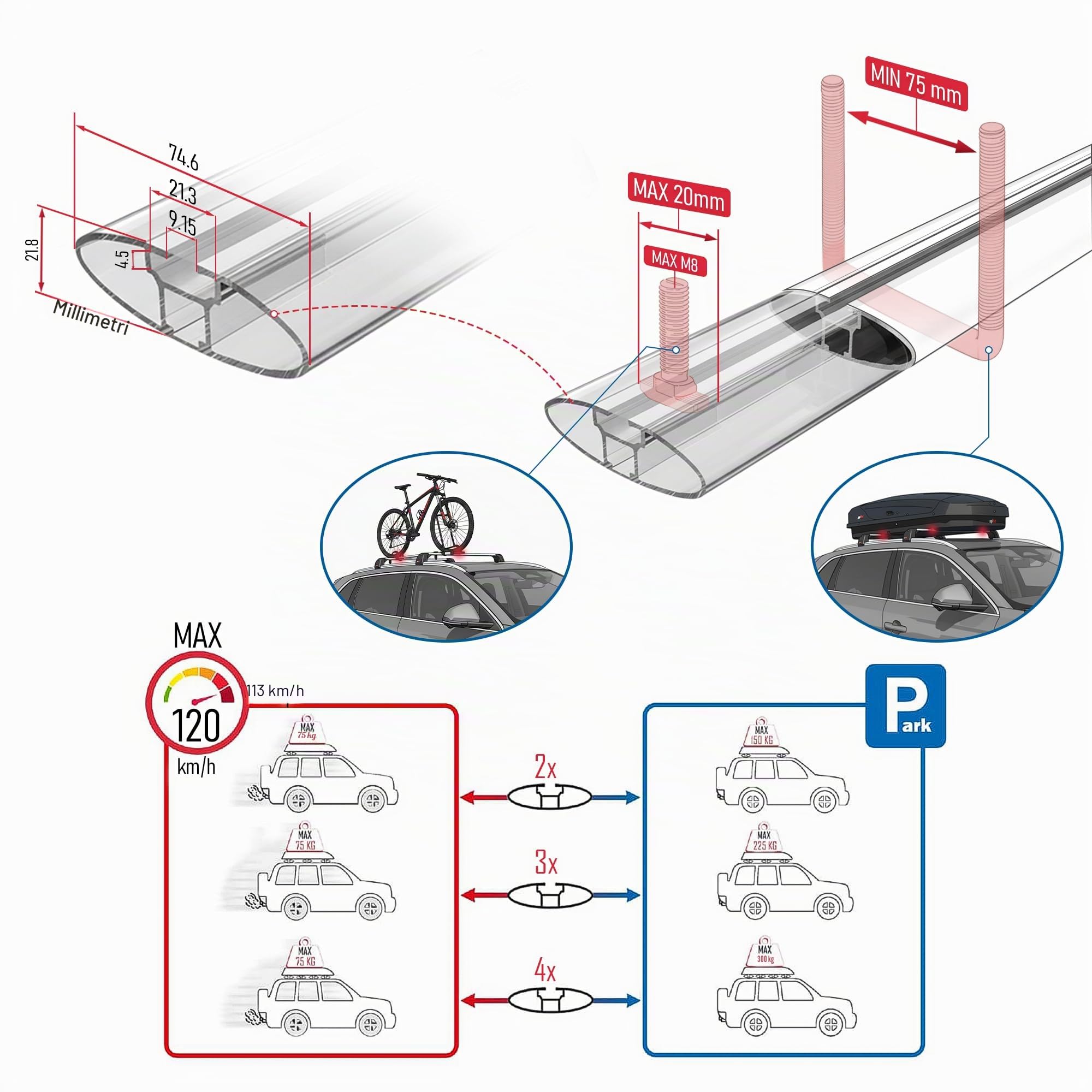 Compatibile con Toyota Yaris Cross 2023-2026 Ace-2 Barre Tetto Portapacchi Auto Barre Portatutto Grigo Alluminio 2 Barre