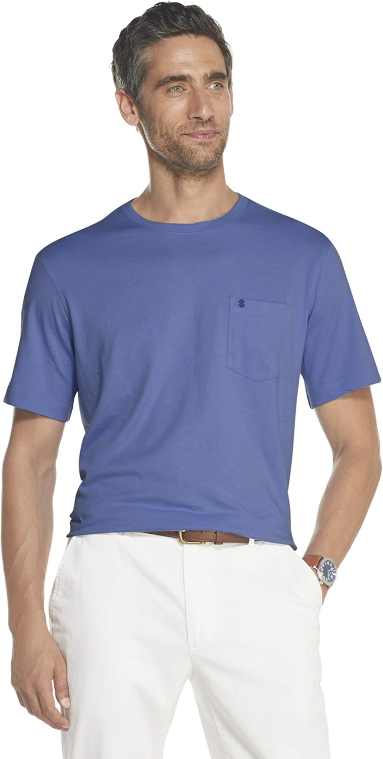 Izod Men's Saltwater Short Sleeve Solid TShirt with Pocket, Blue