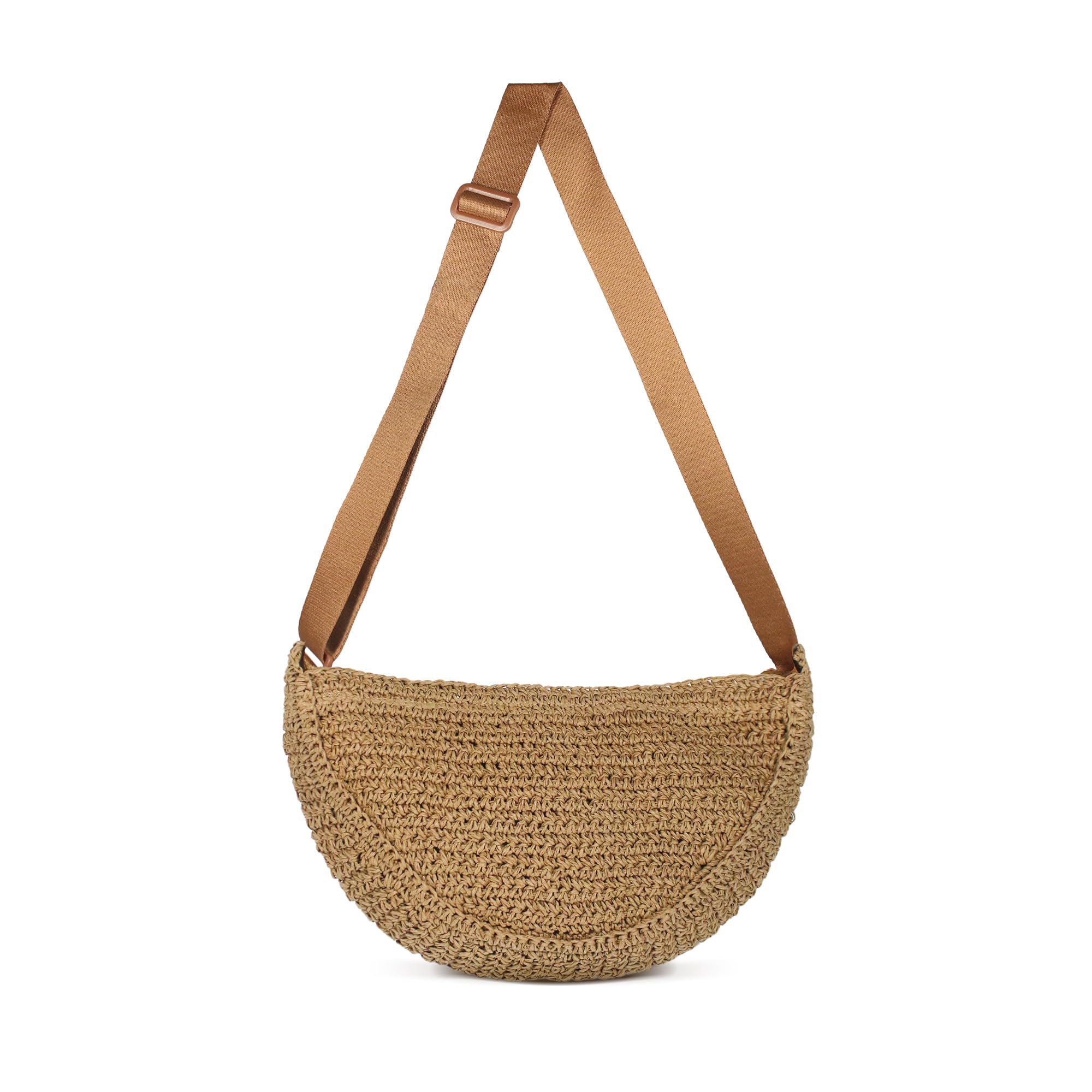 Paille Croix Corps Sac pour Femmes Été Tressé Plage Sac Croissant Bandoulière avec Sangle Réglable 2025