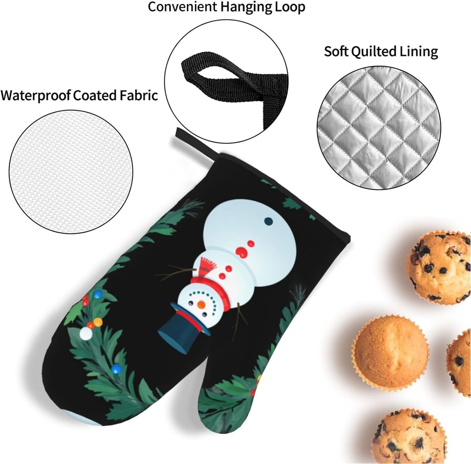 Snowman in Garland Prints Kitchen Covers: Waterproof Oven Layers for Safe Cooking & Easy Cleanup - 4 Piece Heat Protection Set