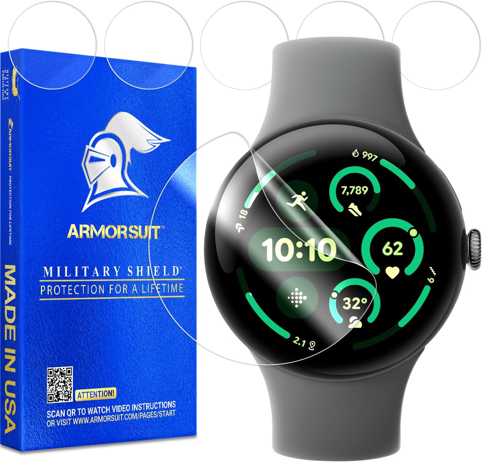 ArmorSuit (6 Pack MilitaryShield Screen Protector designed for Google Pixel Watch (2022) (41 mm) Anti-Bubble HD Clear Film - Made in USA