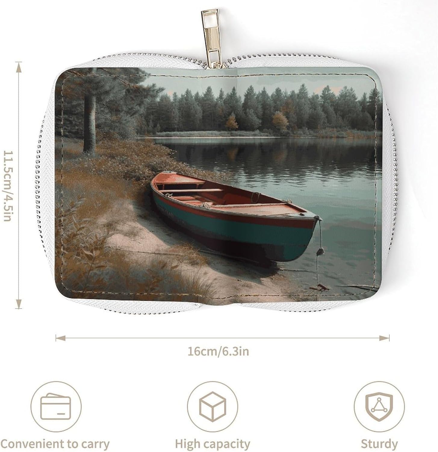 Boat Moored on Shore Card Holder RFID Blocking,Credit Card Wallet for Women And Men,Card Case Organizer Bag with Zipper