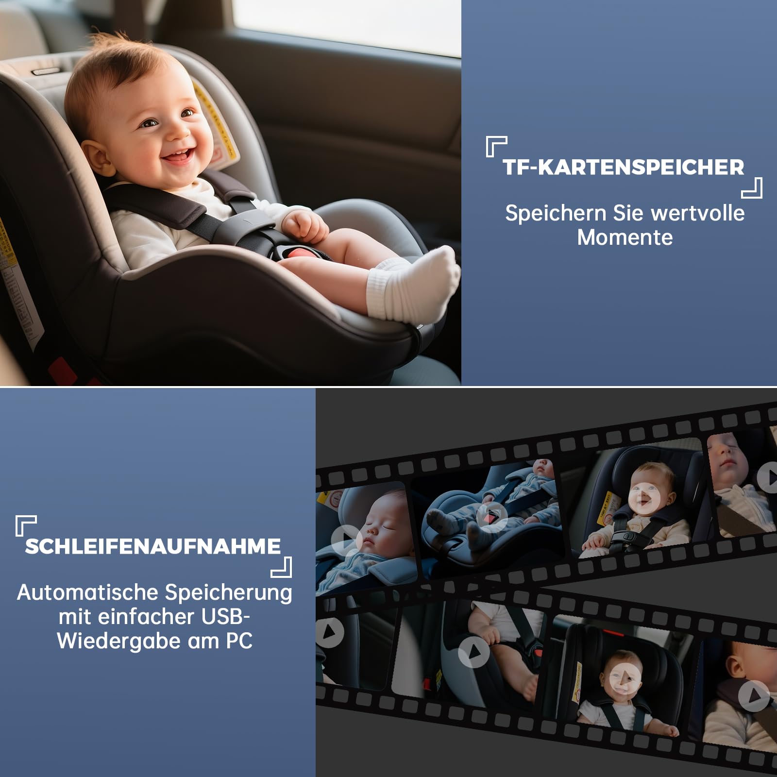 GEARMONSTER Cámara de coche para bebé HD 1080P, cámara trasera de 4,3 pulgadas con monitor, tarjeta TF de 32 GB, USB plug-and-play, visión nocturna, visión nocturna para el asiento trasero del coche