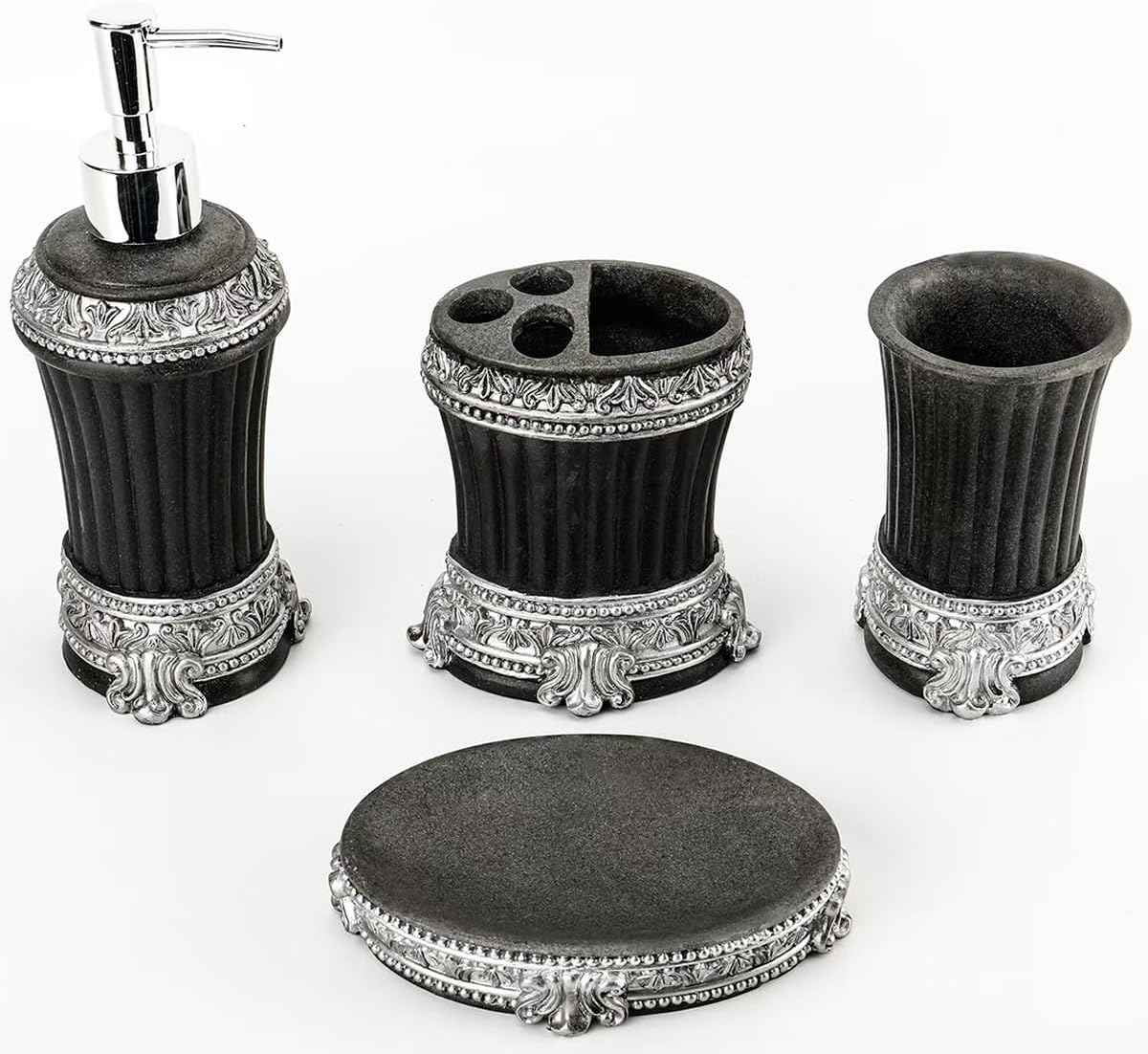 Resin Bathroom Accessories Set，Toothbrush Cup/soap Dish/Toothbrush Holder/soap Dispenser， Bathroom Set Complete Essentials， Farmhouse Bathroom Accessories Boho （Beige+Gold）