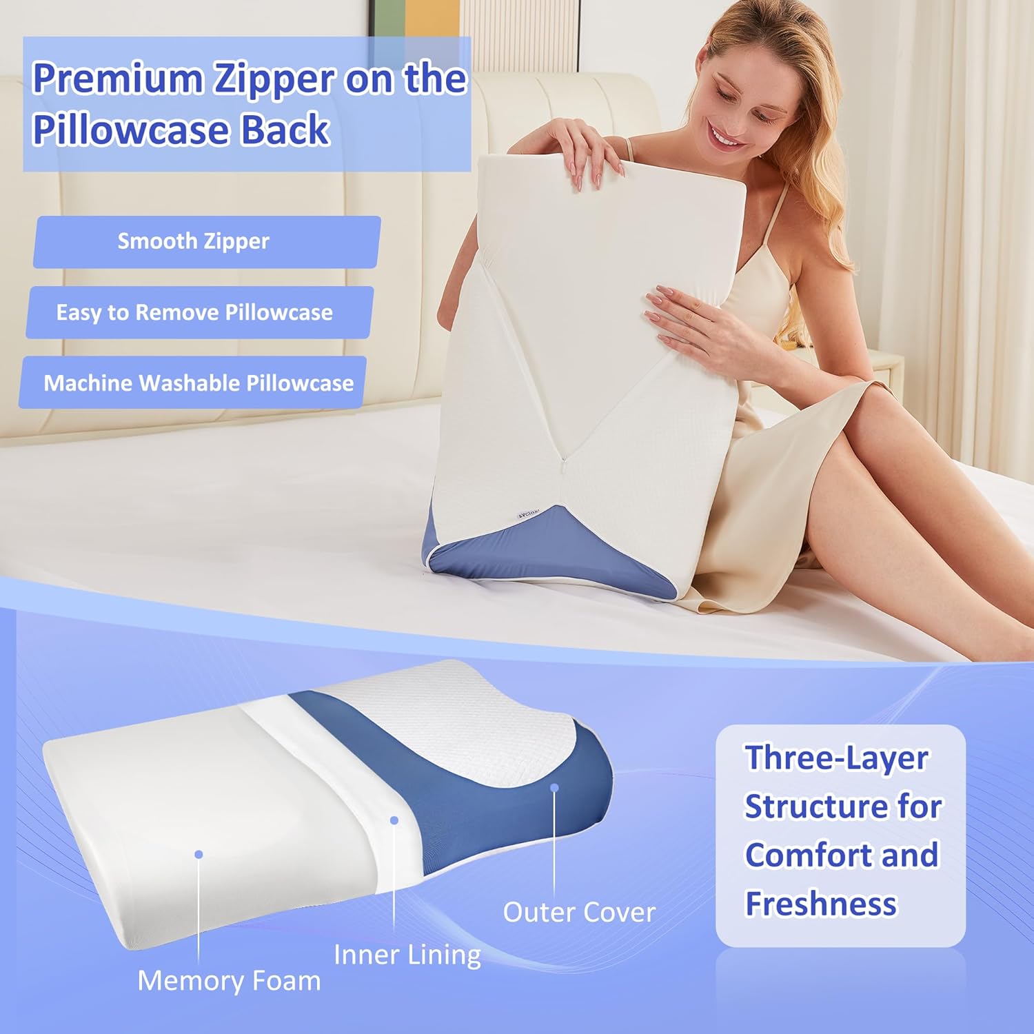 Cervical Neck Pillow, Ultra-Thin Cooling Pillows for Neck Shoulder Pain Relief, Ergonomic Memory Foam with Breathable Covers, Soft Contour Bed Pillow for Side Back Stomach Sleeper - Image 7