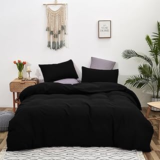 Cottonight Black Comforter Set Full Men Boys Black Bedding Comforter Set Modern Dark Color Soft Quilts Blanket Modern Simple Gothic 3 Piece Plain Black Comforter for Women Men Full Bed