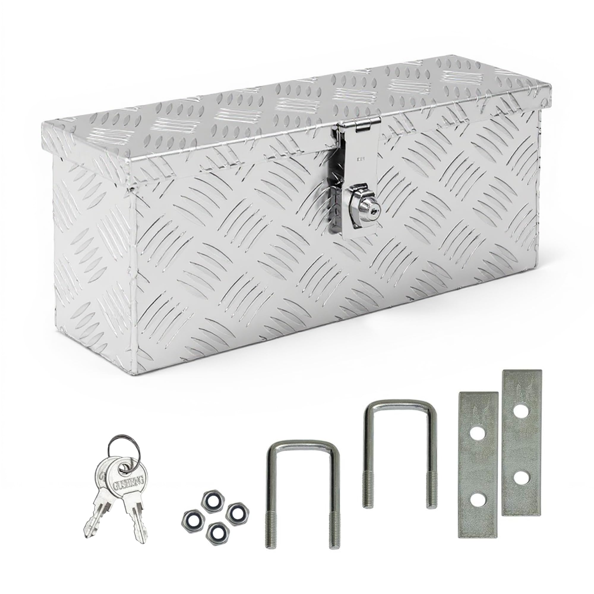 Trucky Truckbox aus Aluminium, Modell D015, 50x14x20cm, Abschließbar, Robustes Riffelblech, inklusive Montagesatz, Für Werkstatt, Auto, Hobby