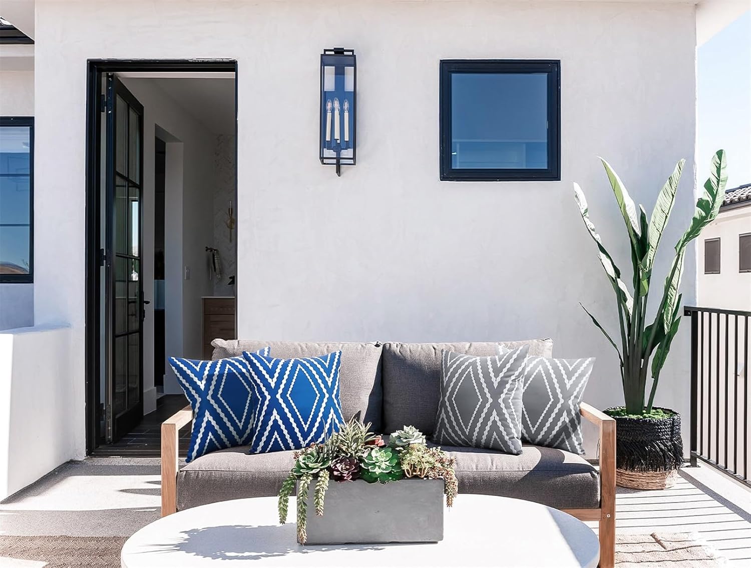 Adabana Outdoor Waterproof Throw Pillow Covers Set of 2 Boho Geometric Pillows Cover for Patio Garden 18 x 18 Inch Gray - Image 4