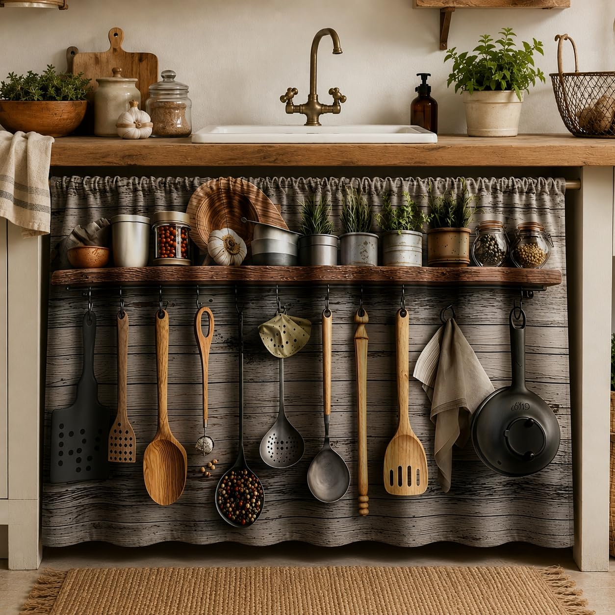 Kitchen Sink Curtains - Printed Under Sink Covers -1