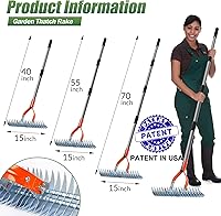 Vista 2 de Walensee Rastrillo Dethatcher, Rastrillo Dethatcher para Césped de 15 pulgadas, Rastrillo Dethatcher Robusto, Rastrillo de Metal de Acero Eficiente