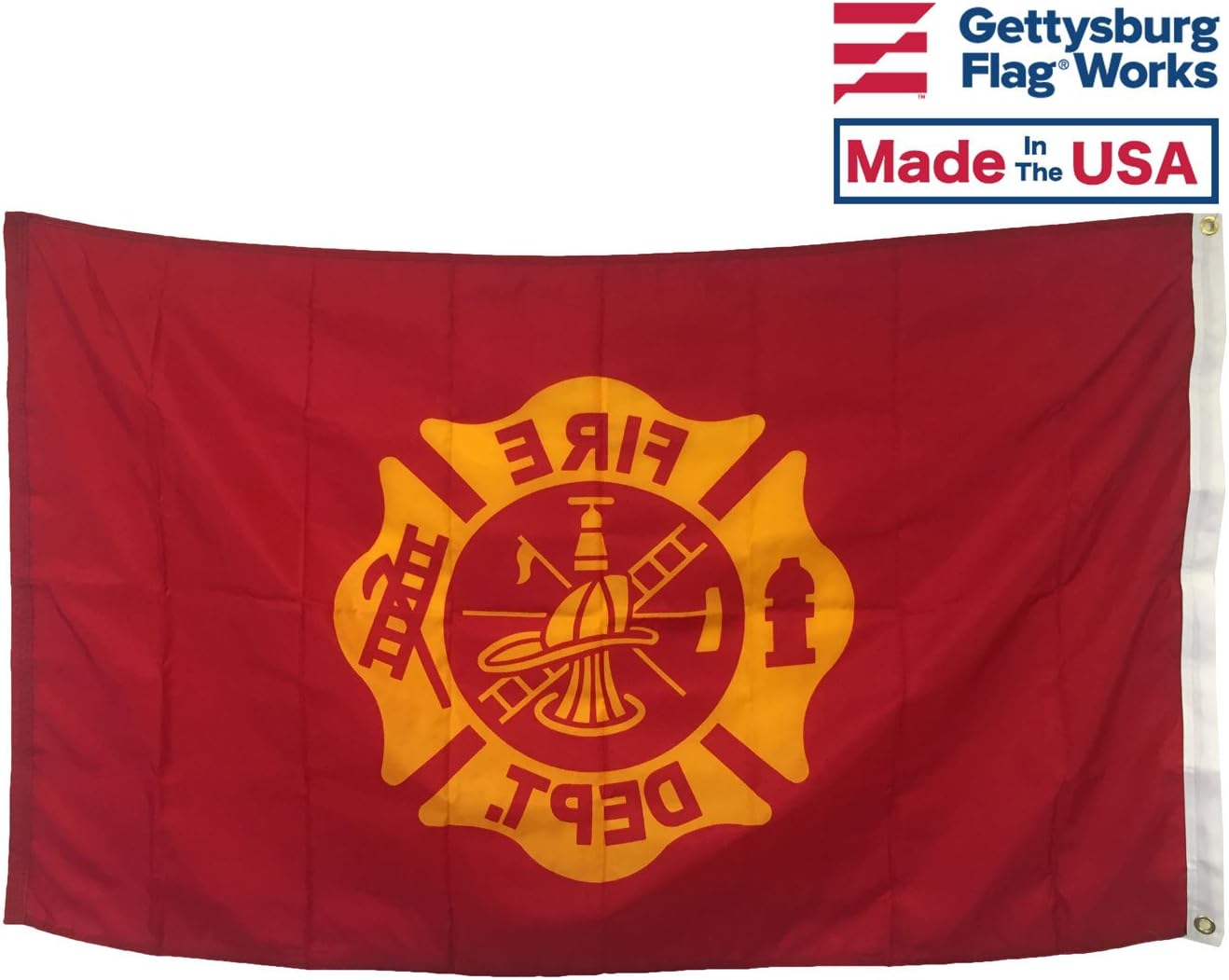 3x5' Fire Department Maltese Cross Flag, Durable All-Weather Nylon with grommets for Outdoors, Made in USA