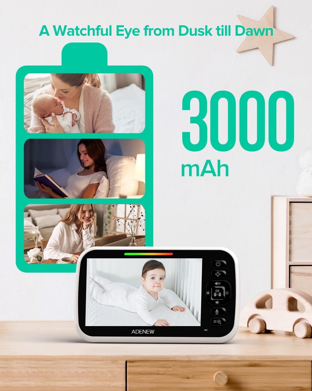 Baby Monitor, 5" Video Baby Monitor with Camera and Audio, Remote pan/tilt Full View Camera, Two-Way Talk, Temperature & Feeding Reminder, Night Vision, lullabies and 960ft Long Range. : Baby