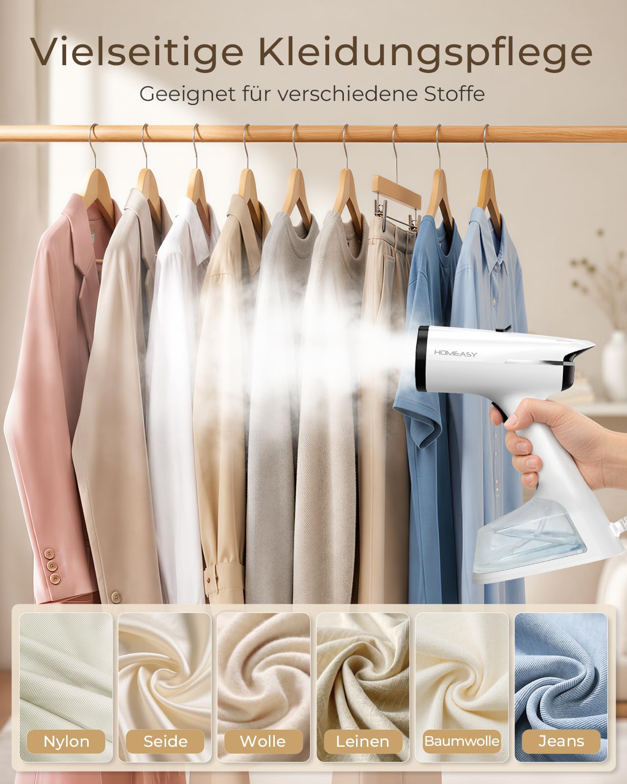 HOMEASY Dampfglätter mit Saugfunktion für Kleidung 6000Pa Vakuum Technologie 25s Schnellaufheizung 2 Dampfstufen 270ml Wassertank Handdampfglätter für Zuhause Reisen Hemden Anzüge
