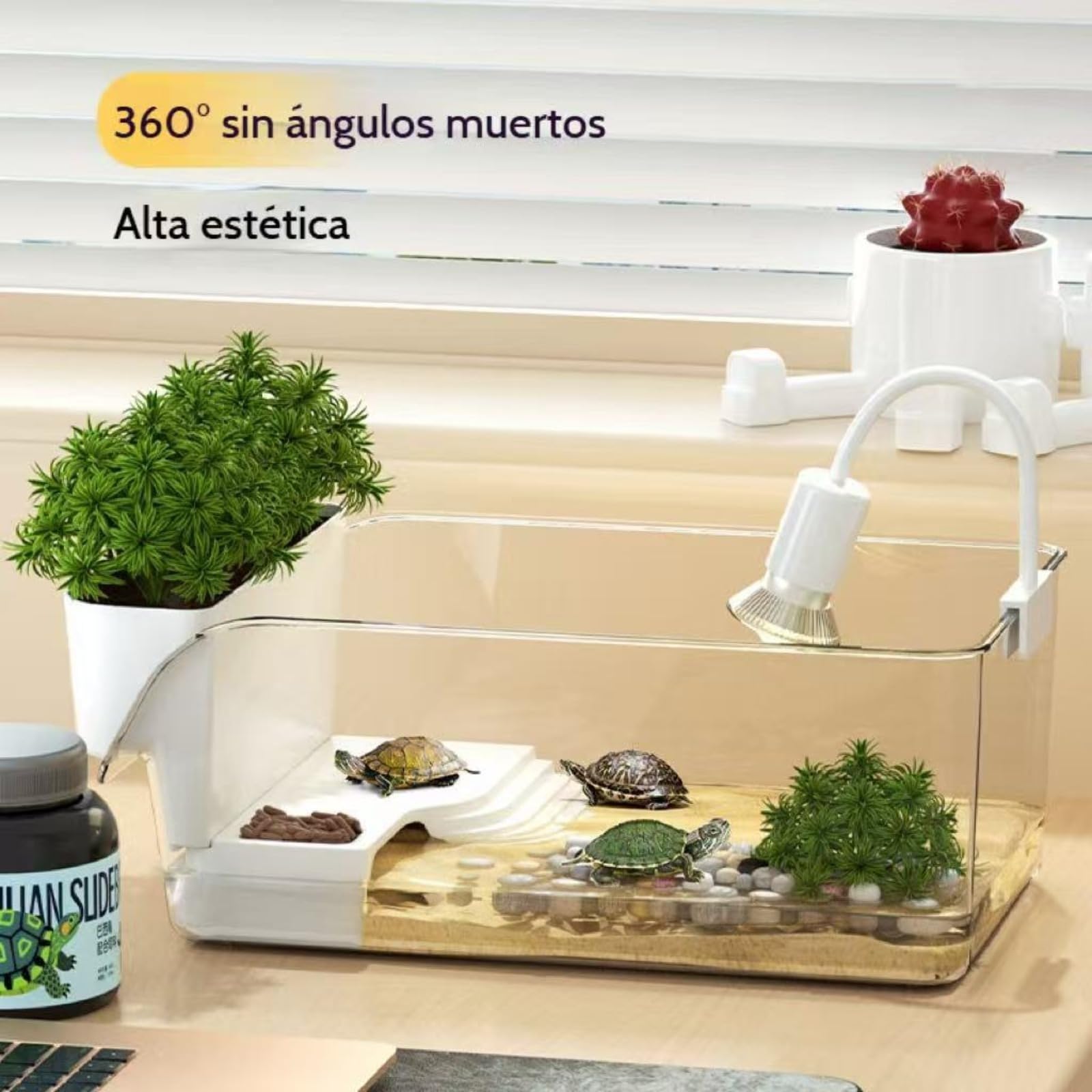 Terrario Grande con Plataforma para Terrario de Tortugas con Plataforma para Tomar el Sol y Rampa,Tanque Transparente para Tortugas Recinto para Reptiles， Cangrejos y Pequeños Peces,