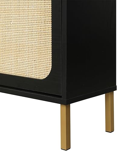 Miniatura 9 de ZeHuoGe Zapatero de ratán natural con 3 cajones abatibles, armario de almacenamiento estrecho negro con patas de metal para tacones, zapatillas,