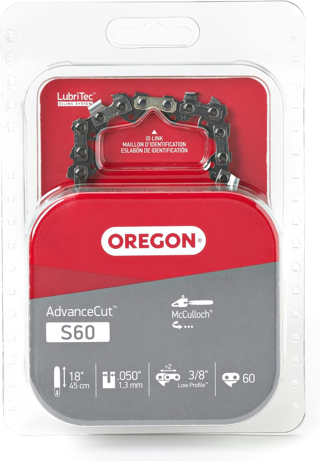 Oregon S60 AdvanceCut Replacement Chainsaw Chain for 18-Inch Guide Bars, 60 Drive Links, Pitch: 3/8" Low Vibration, .050" Gauge, Fits Craftsman, Mastercraft, Mcculloch, Poulan, and More