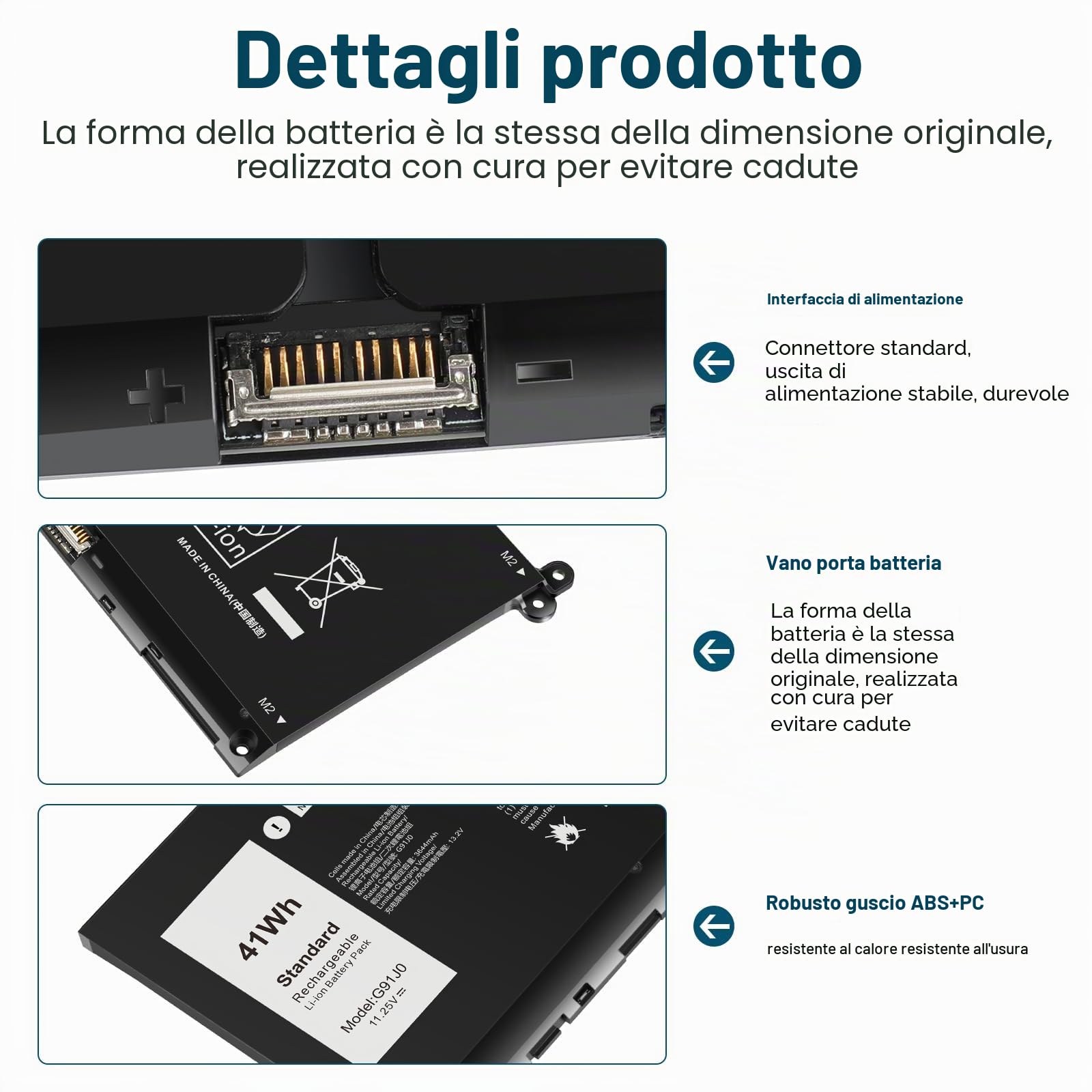 ASUNCELL 11.25V-41Wh G91J0 Batteria per computer portatile Dell Inspiron 14 5000 5410 5415430 5435 5440, Dell Latitude 3140 3320 3330 3420 3430 3520 3530, Vostro 15 3000 3510 3520 3530 3535 5510