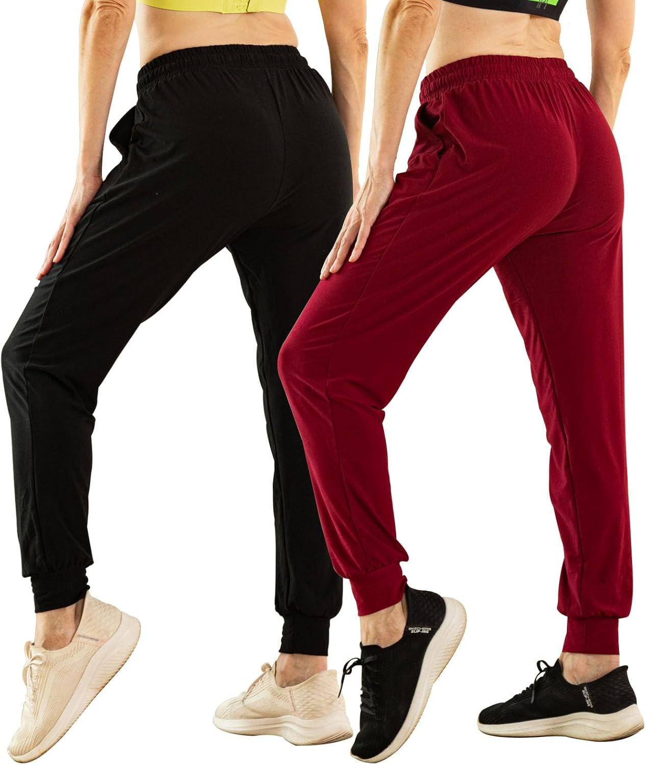 TRIUNION 2 Pack Womens Jogger Pants with Pockets Soft Tapered Joggers Sweatpants for Women Drawstring Lounge Pants