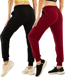 TRIUNION 2 Pack Womens Jogger Pants with Pockets Soft Tapered Joggers Sweatpants for Women Drawstring Lounge Pants