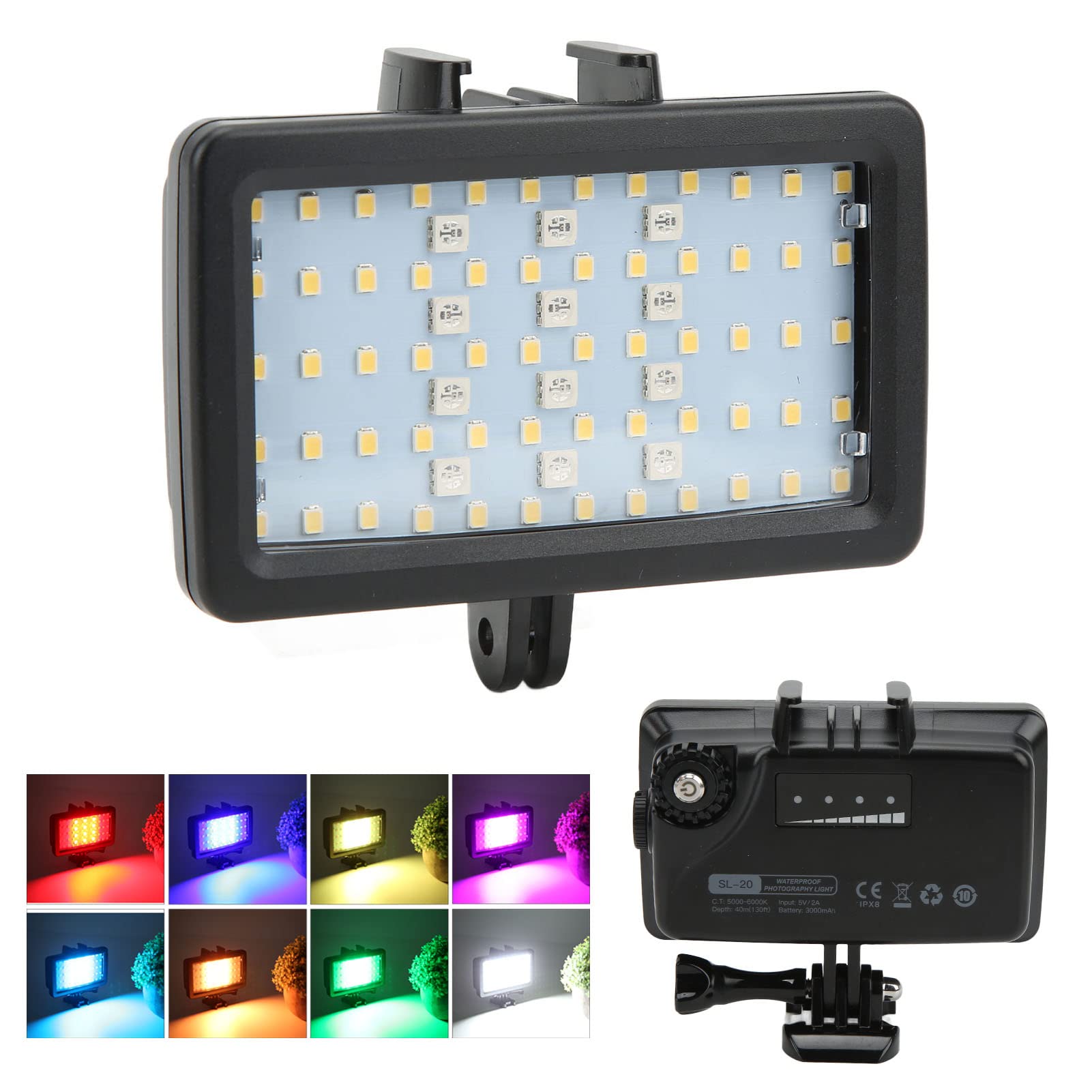 Luce di Riempimento per Immersione SL20 RGB, Luce Video LED Subacquea, Torcia Subacquea con 8 modalità di Illuminazione, Luminosità 5000LUX e Batteria da 3000mAh, Ideale per Action Camera