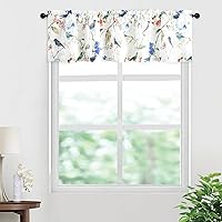 Vista 100 de VOGOL Cenefas con patrón de pájaros para ventanas de cocina, cenefa texturizada de lino con estampado floral y pájaros para ventanas pequeñas