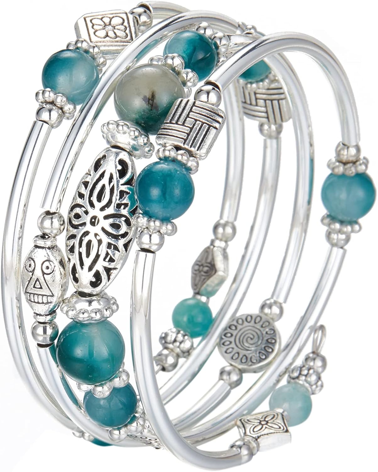 BULINLIN Layered Wrap Bangle Turquoise Bracelet - Bead Bracelet with Natural Agate Stone, Gifts For Women - Image 4