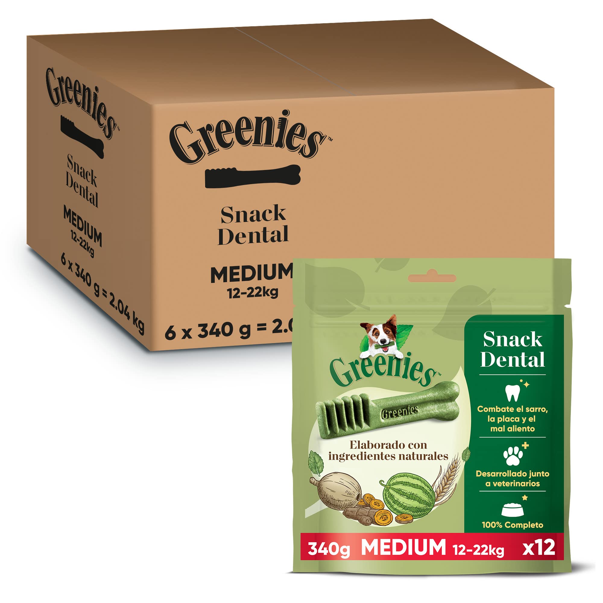 Greenies Snack Dental Regular para Perros da 11kg a 22kg - Pacco in 6 x Bolsa a 340g (2,04 kg)