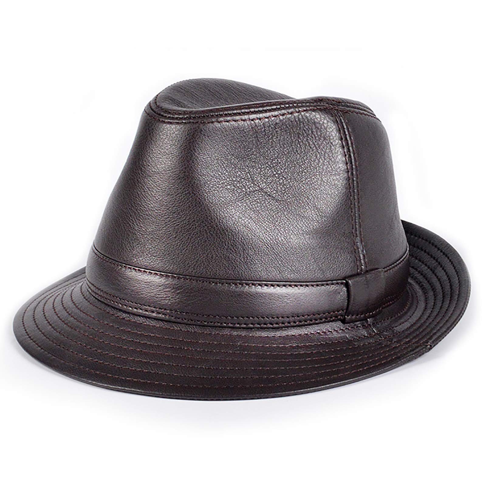 Sombreros de invierno, cuero genuino Jazz Cap de hombres Fedoras Hat Cowhide Big Brim con estilo con estilo