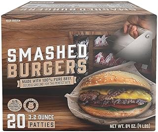 Smashed Burgers , Are made in the USA with one ingredient, 100% pure beef. No fillers here, which is why this product is 100% gluten free. Miami Beef Premium Blend Smashed Burgers comes with 20 grams of protein per serving and are an excellent source of protein. 20 pk [ 64 oz , 4 lb ]