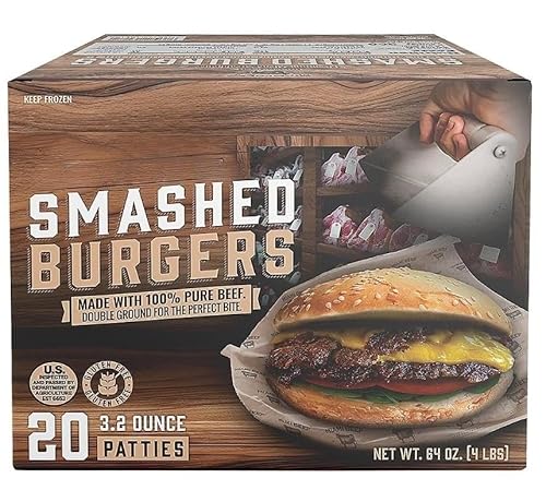 Smashed Burgers , Are made in the USA with one ingredient, 100% pure beef. No fillers here, which is why this product is 100% gluten free. Miami Beef Premium Blend Smashed Burgers comes with 20 grams of protein per serving and are an excellent source of protein. 20 pk [ 64 oz , 4 lb ]