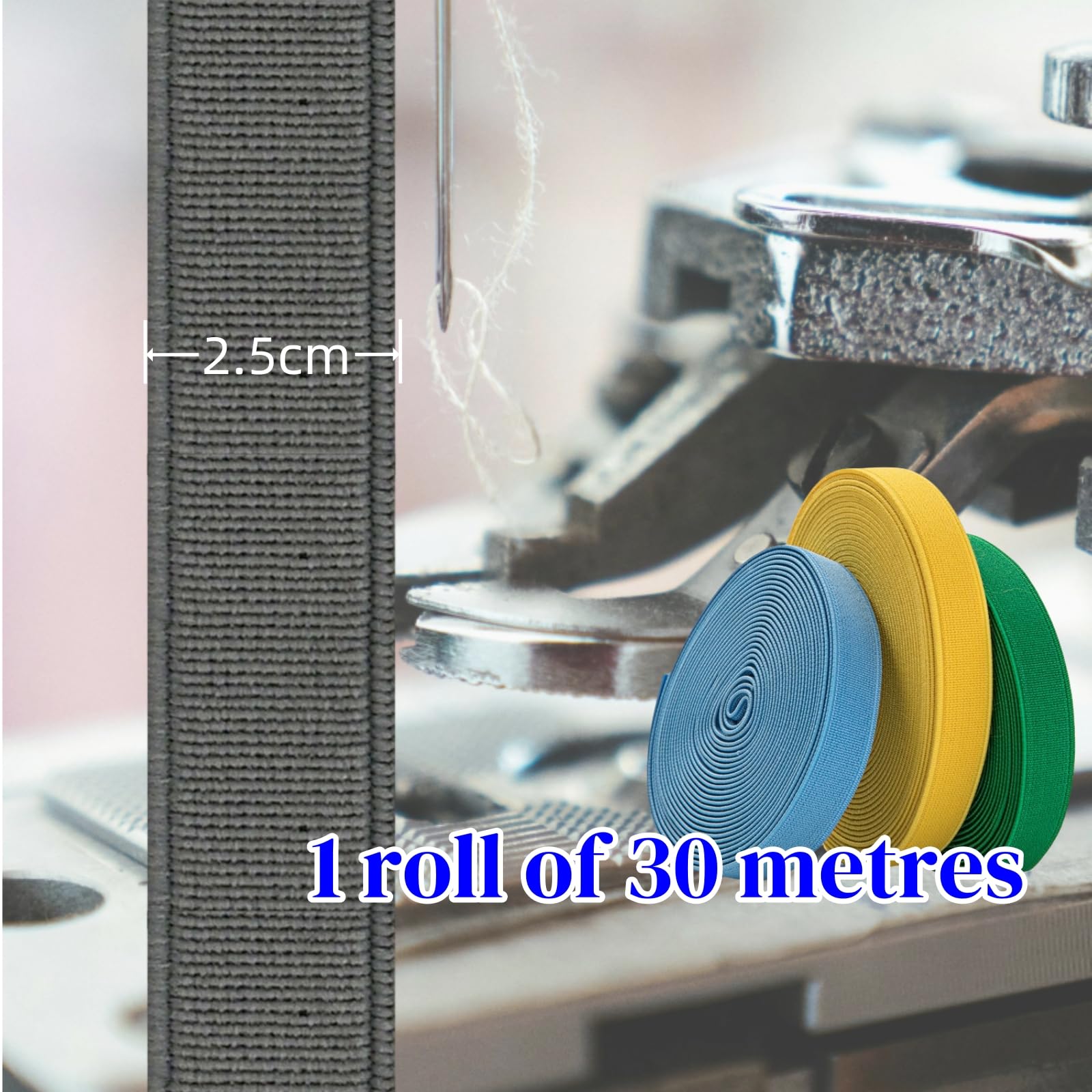 1 elastico per cucito, 30 m, lunghezza 2,5 – 4 cm di larghezza, accessorio per abbigliamento, elastico, fascia per cintura, elastici piatti, ideali per cucito, vestiti e fai da te (grigio, 2,5