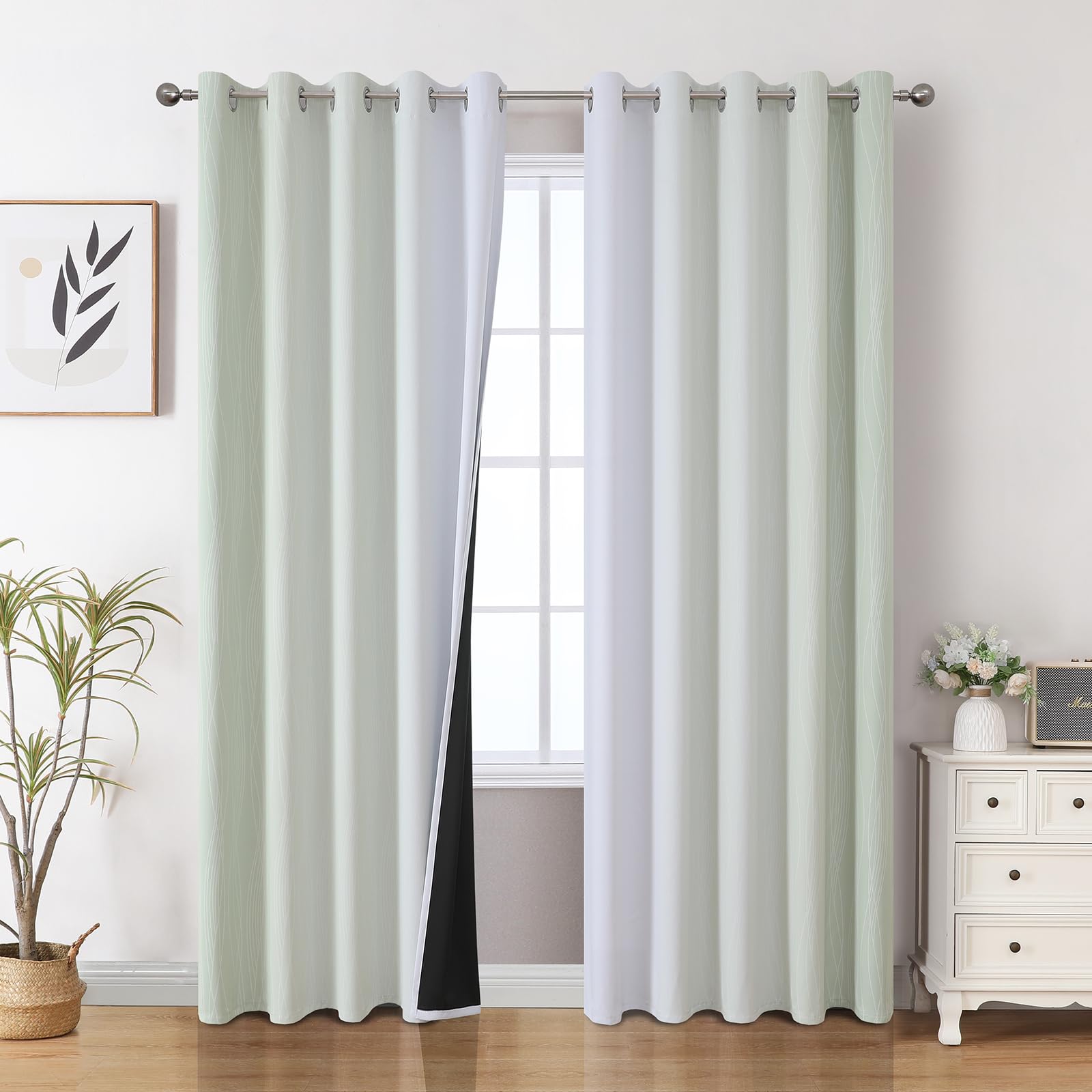 Sage Green and Greyish White Ombre Blackout Curtains for Bedroom 84 Inch
