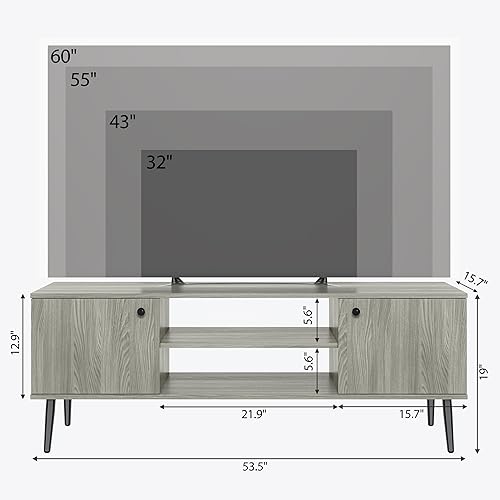Miniatura 6 de furtble Soporte de TV con almacenamiento, consola multimedia rústica moderna para TV de 55 y 60 pulgadas, gabinete de almacenamiento de TV de