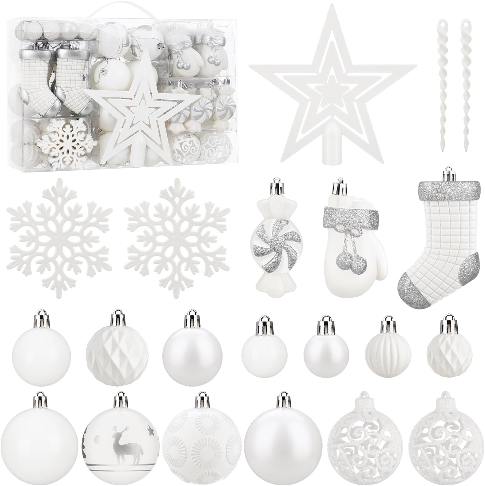 128-pc Christmas Tree Ornament Set - Pre-Tied Shiny Shatterproof Decorated Baubles for Xmas Festival Holiday Decor
