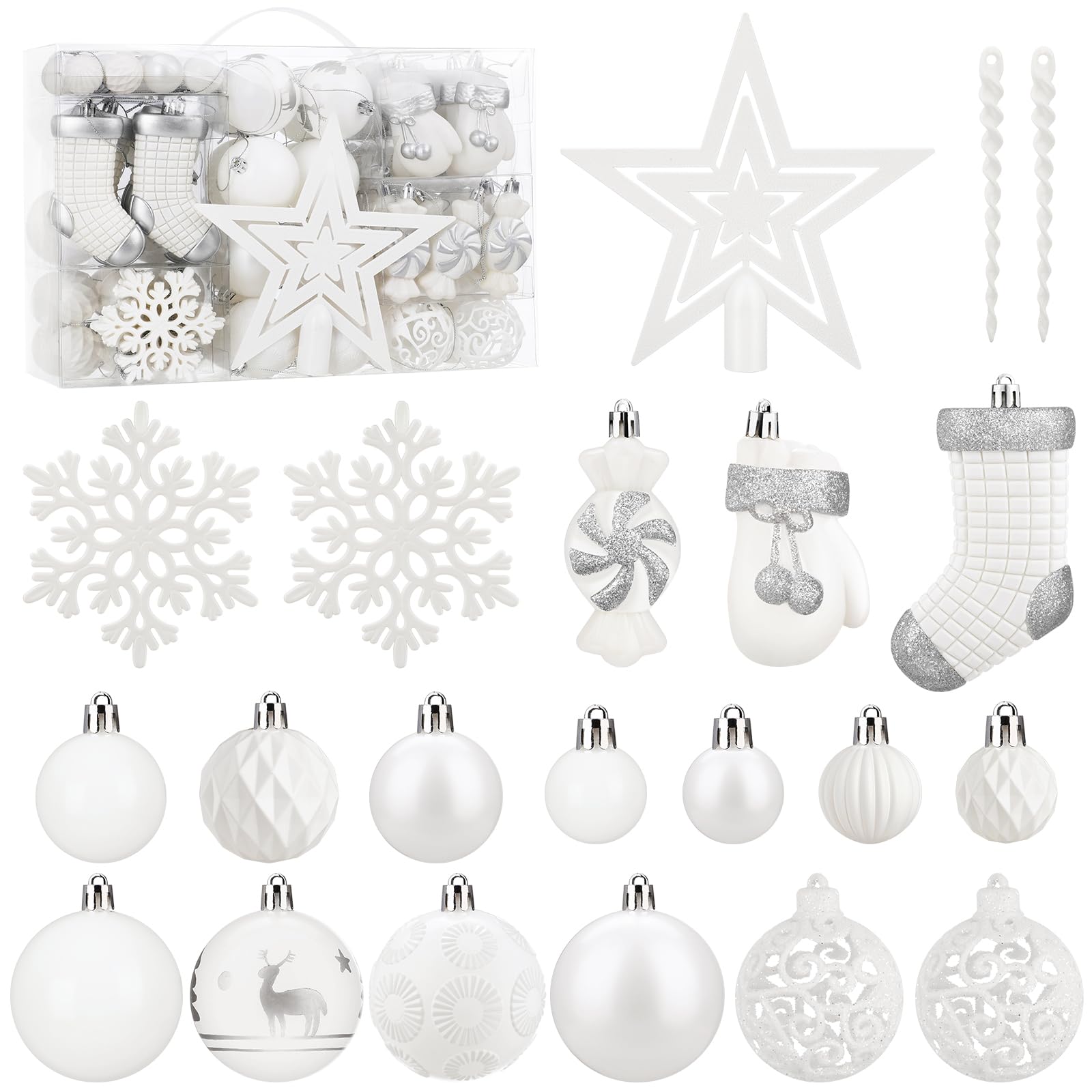 128-pc Christmas Tree Ornament Set - Pre-Tied Shiny Shatterproof Decorated Baubles for Xmas Festival Holiday Decor
