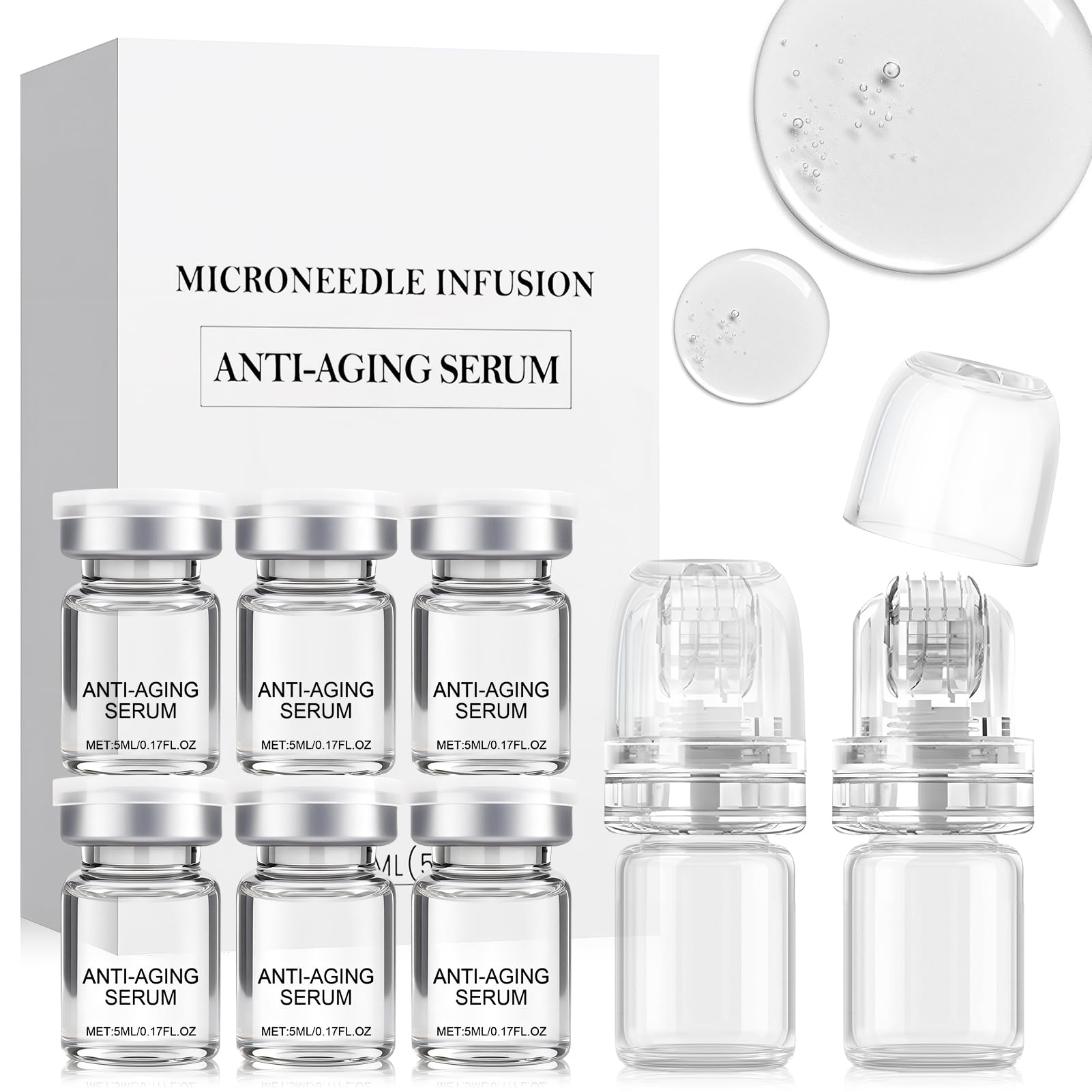 Micro infusione System, Micro Needling Set, Microneedling Siero, Micro Infusion Face con 6 Microneedling Serum e 2 Roller inclusi, soluzione anti-invecchiamento (A)