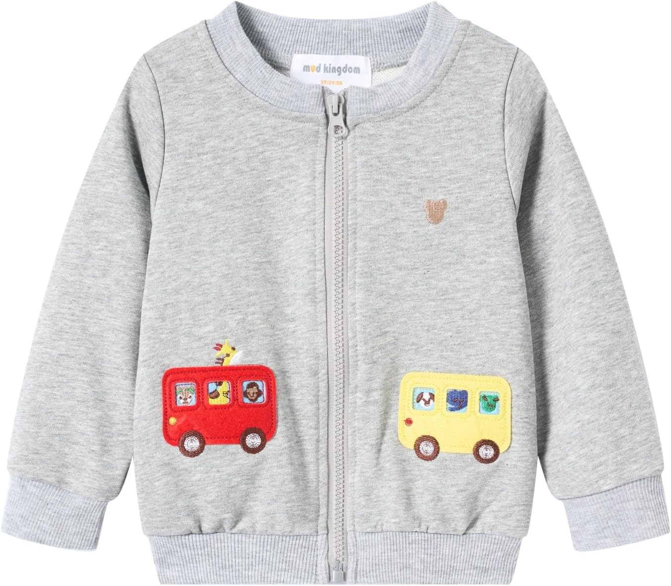 Mud Kingdom Boy Zip-Up Jackets With Long Sleeve Cute Bus Appliques Soft Cotton 2T-Size 6