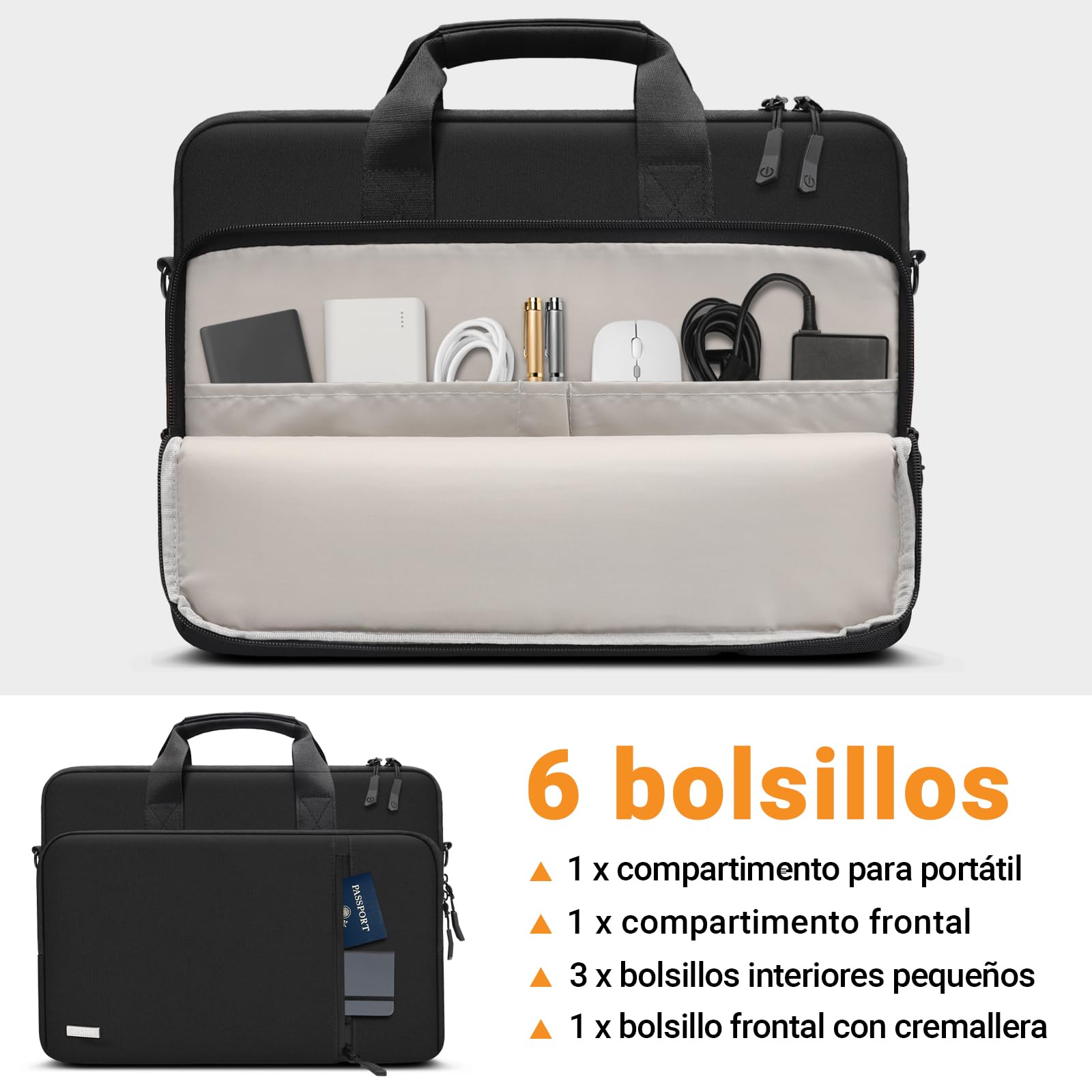 TECOOL Bolsa para Ordenador portátil de 14 15 15.6 16 17 17.3 Pulgadas, Funda Protectora 360 Maletín Bandolera Superior Ligero Impermeable para Negocios Escuela