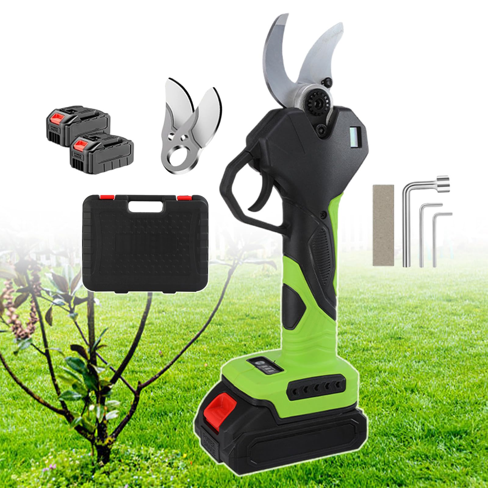 Tijeras De Podar Eléctricas A Batería, con Pantalla Digital, Podadora De Mano para Vid O Maceta, Kit De Corte De Ramas De 980 W, con 2 Baterías, para Ramas De hasta 35 Mm De Diámetro