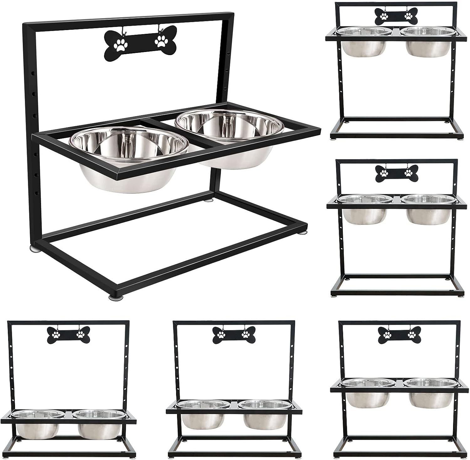 LAIWEN Elevated Dog Bowls Raised Bowls with 7 Heights Adjustable 6in to 18in for Large Medium Dogs Pets, Dog Bowl Stand Included Double Bowls