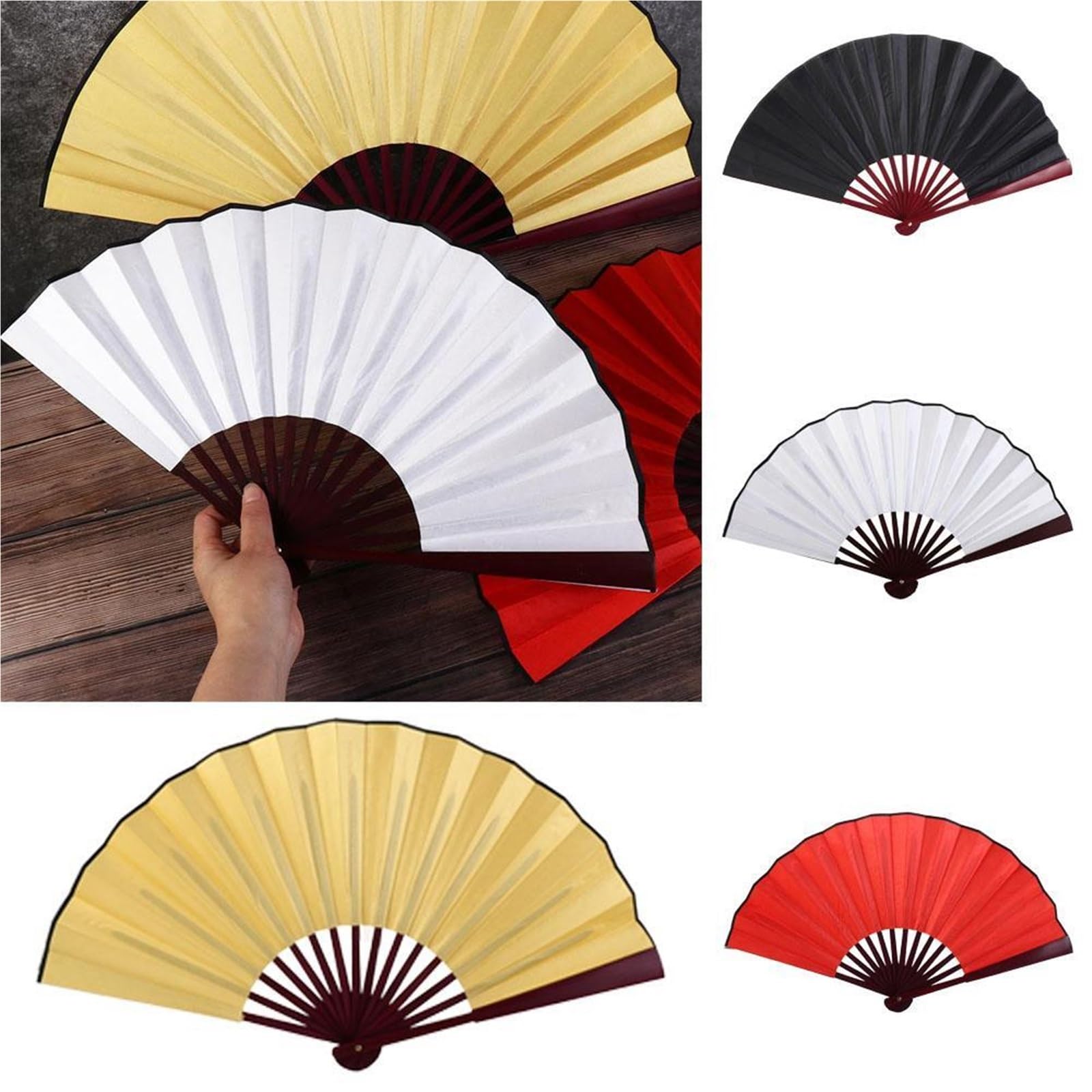 Abanicos plegables hechos a mano, 7 abanicos plegables de seda en blanco para pintura, juego de regalo de manualidades, 10.24 y 12.99 pulgadas, doble cara (10 pulgadas, rojo)