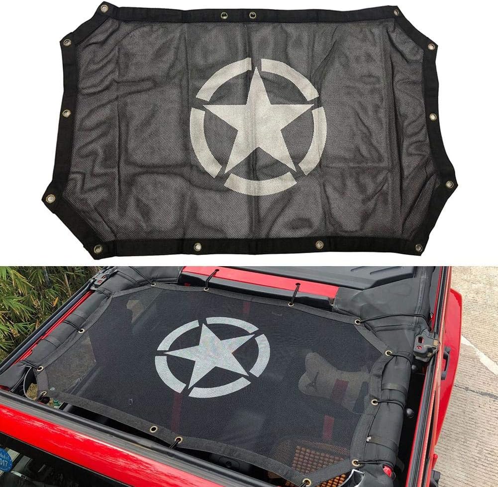 Katurn Car Roof Mesh Sunshade Net, Jeep Soft Tops Provides UV Sun Protection Net for Jeep Wrangler JK JKU 2-Door (2007-2017) (With Star)