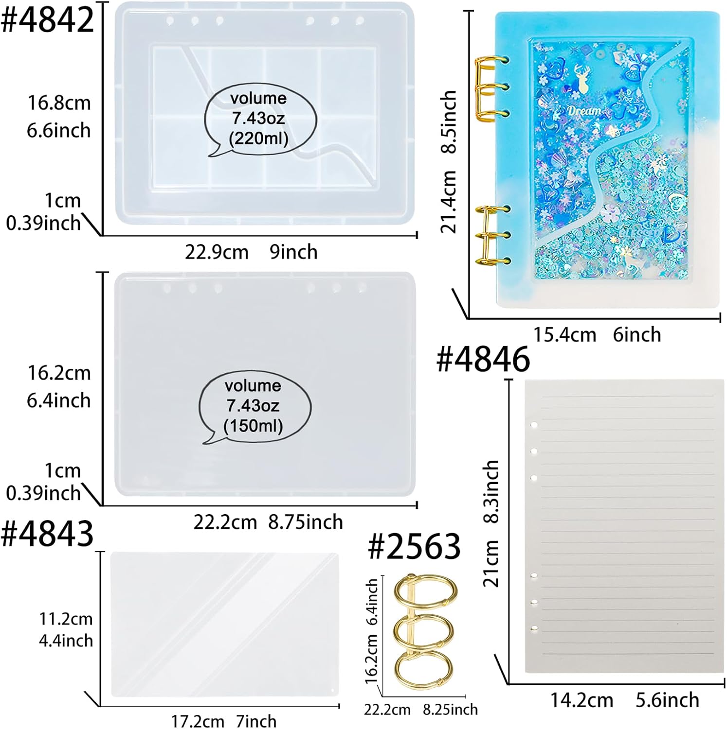 DIY Resin Shaker Journal Kit Diorama - Complete Set with Notebook Molds, Binder Refills