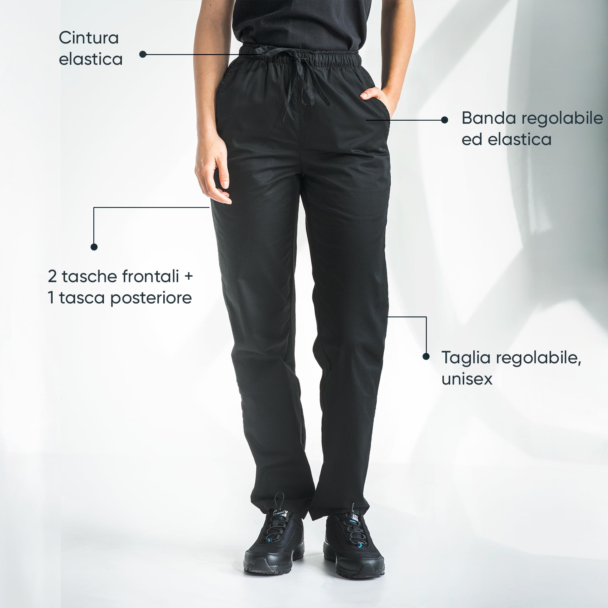 PALLTEX Carlo Pantaloni Cuoco Uomo con Coulisse e Taglia Elastica Pantaloni Cuoco EN 1368, Nero, XS