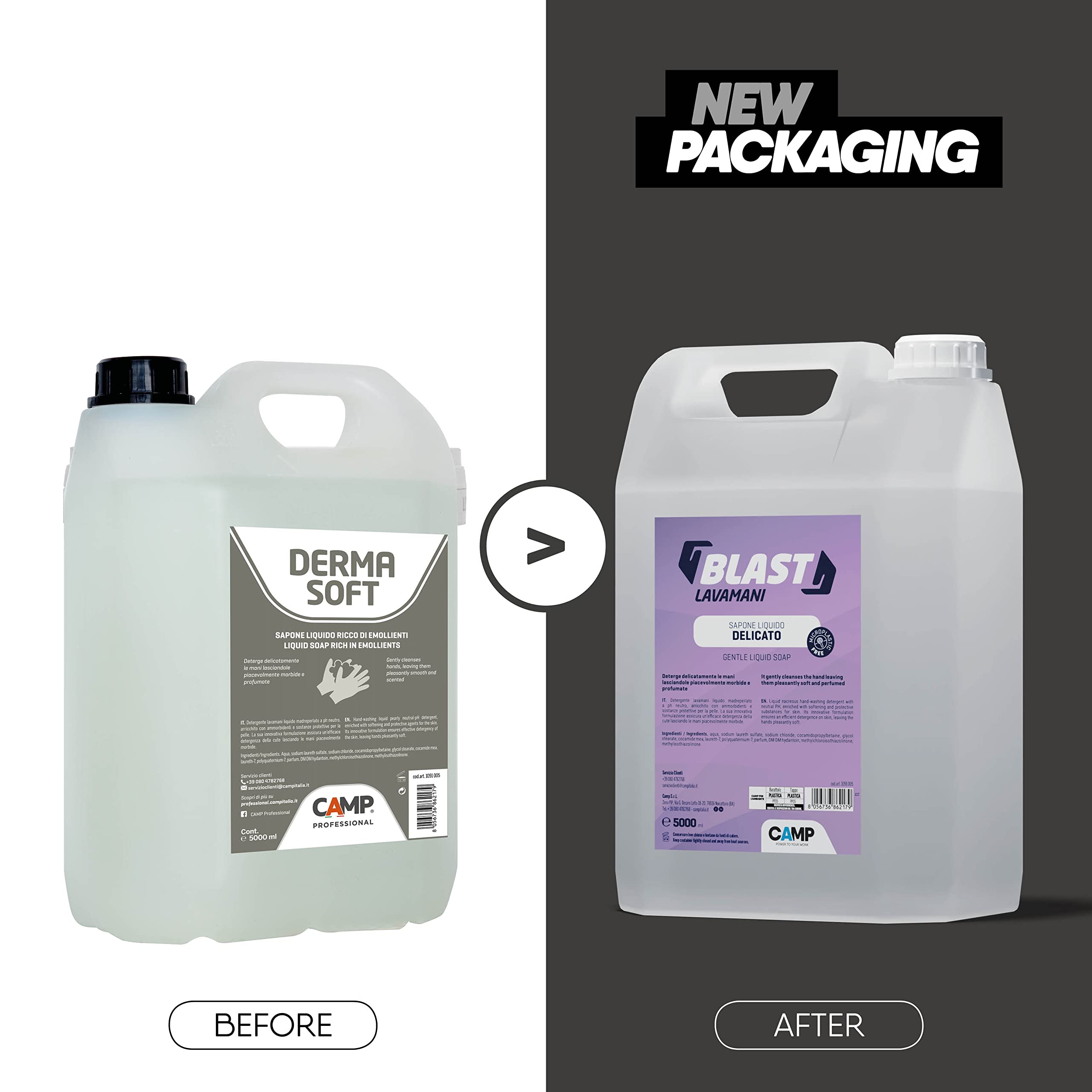 Camp BLAST Sapone delicato, Sapone Mani Liquido a pH Neutro, Formula Delicata, 4x5 L