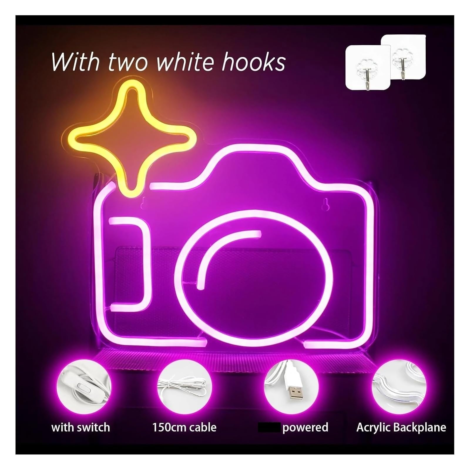 insegna luminosa al neon Lampada calmante per lampada al neon personalizzata per fotocamera, decorazione della per stanza